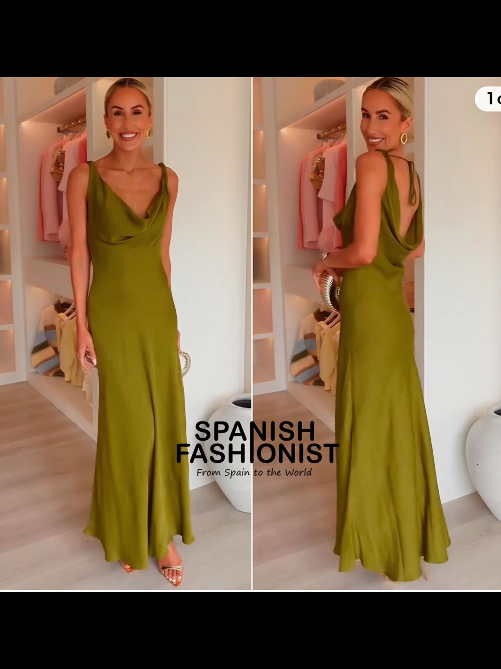 Zara Olive Green Cowl Neck Satin Maxi Dress